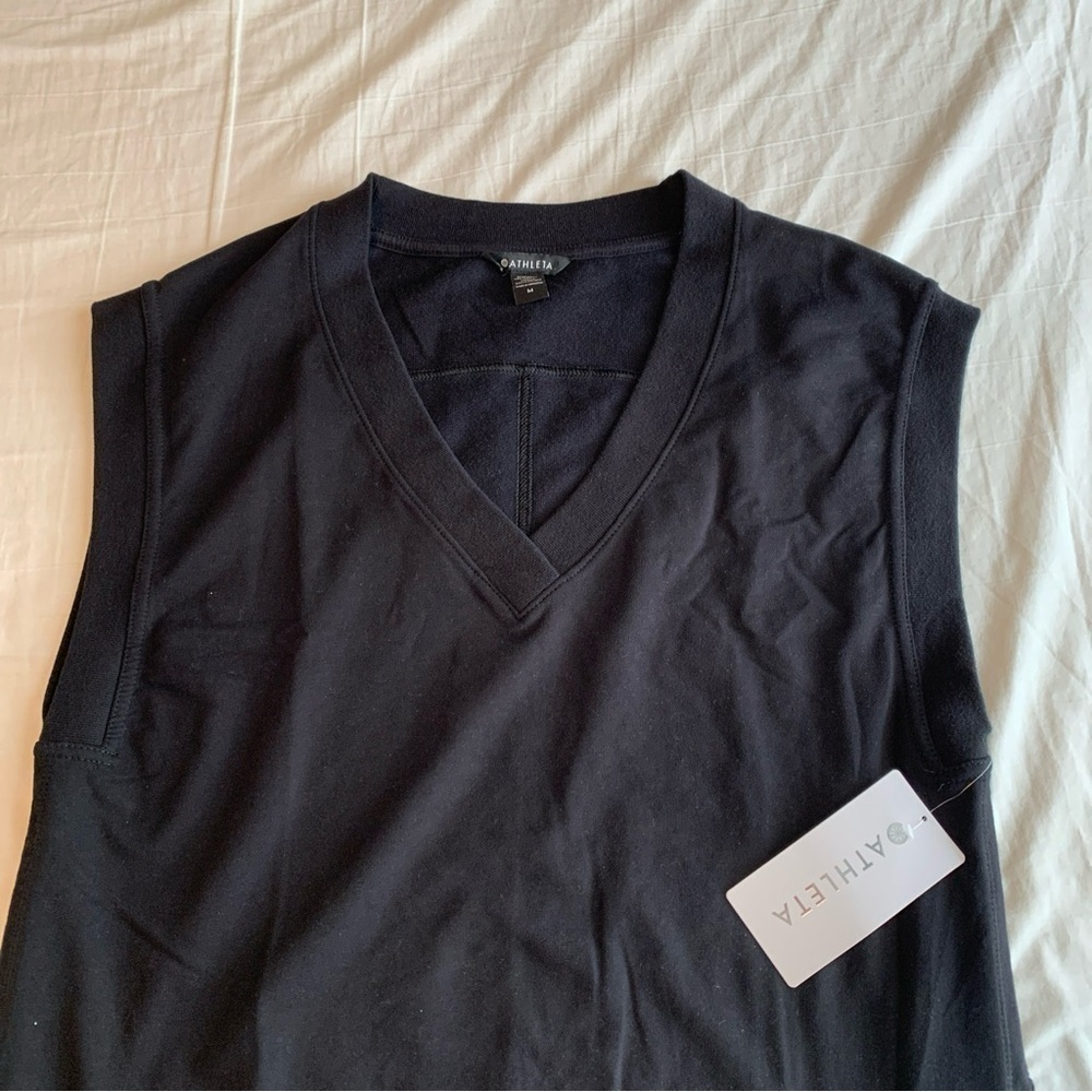 ATHLETA Black Retroterry V-Neck M Sweatshirt Tee Top Minimalist Comfy Side Slit - Picture 3 of 9